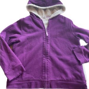 Lands' End Fleece Lined Hoodie Girls Purple Sz 14